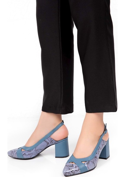 Deri Yılan Desen Ayrıntılı Topuklu Ayakkabı ŞHN.0738