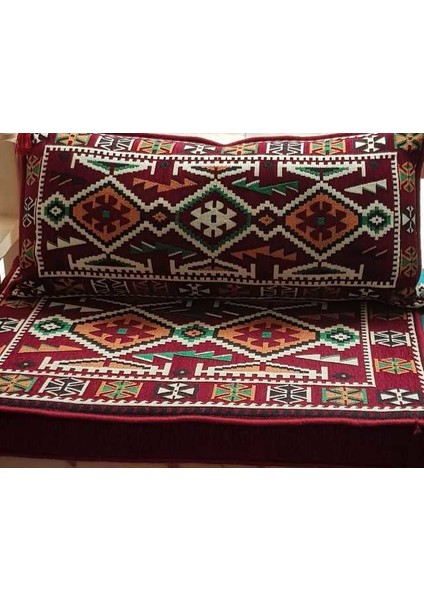 Şark Köşesi Anadolu Desenli Minderi Tek Kişilik Sedir Takımı Bordo ( Dolu )