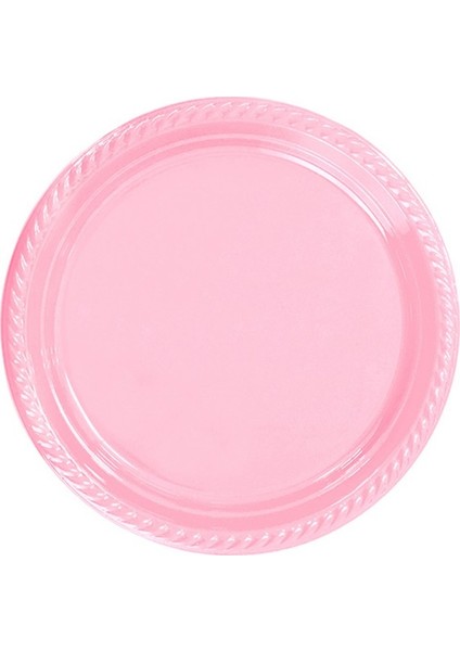 Renkli Plastik Tabak Çap 22 cm 25 Adet Pembe