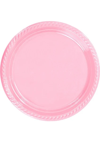 14 Süs Renkli Plastik Tabak Çap 22 cm 25 Adet Pembe