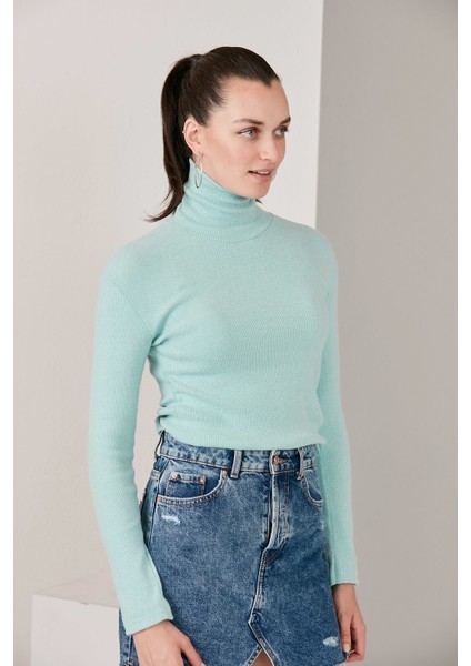 Su Yeşili Boğazlı Triko Kazak Kazak Boğazlı fiyatları