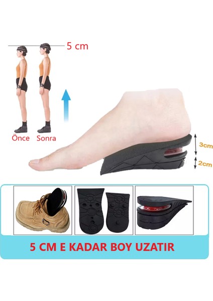 5 cm Hava Yastıklı Boy Uzatıcı Tabanlık Boy Uzatan Gizli Topuk Platform