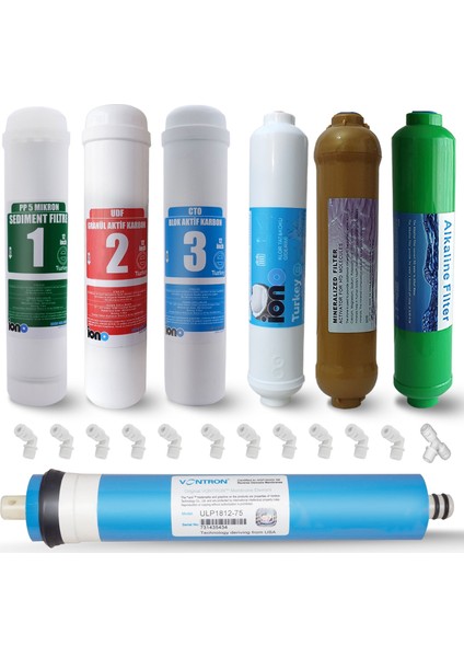 Iono 12" Vontron Membranlı 7 Aşamalı Mineral ve Alkali Filtreli Inline Filtre Seti