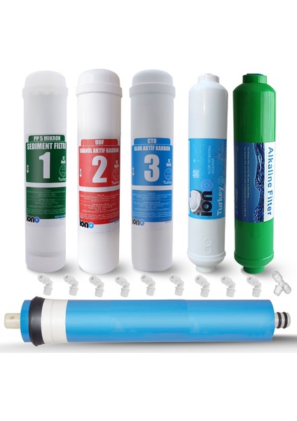 Iono 12" 6 Aşamalı Alkali Filtreli Inline Su Arıtma Filtre Seti