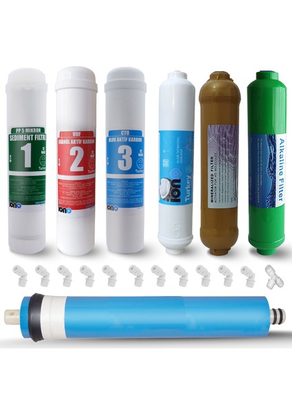 Iono 12" 7 Aşamalı Mineral ve Alkali Filtreli Inline Filtre Seti