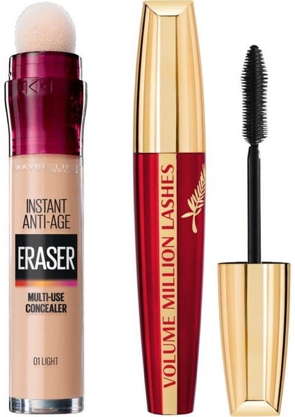 Maybelline Instant Anti Age Eraser Kapatıcı-01 Light+Loreal Volume Million Maskara