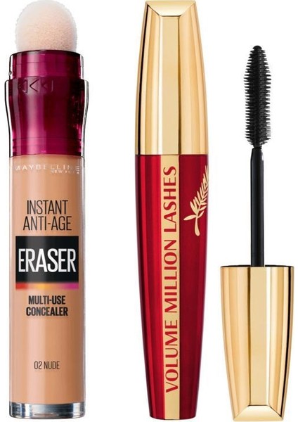 Maybelline Instant Anti Age Eraser Kapatıcı-02 Nude+Loreal Volume Million Maskara