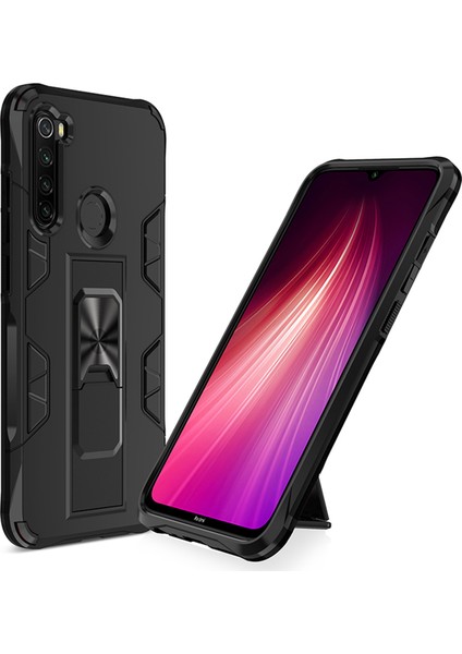 Xiaomi Redmi Note 8 Kapak Standlı Mıknatıslı Tank Kılıf - Siyah