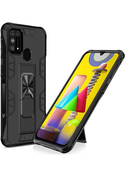Samsung Galaxy M31 Kapak Standlı Mıknatıslı Tank Kılıf - Siyah