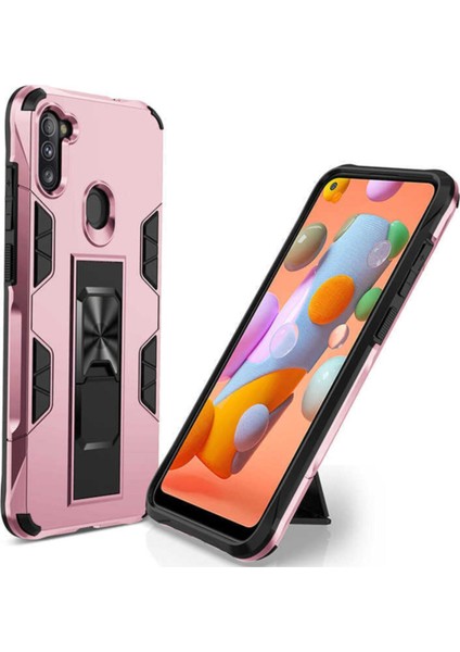 Caseart Samsung Galaxy M11 Kapak Standlı Mıknatıslı Tank Kılıf - Rose Gold