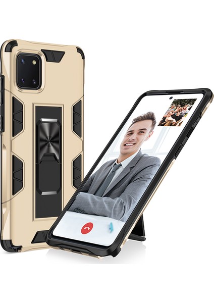 Samsung Galaxy A81 Kapak Standlı Mıknatıslı Tank Kılıf - Gold