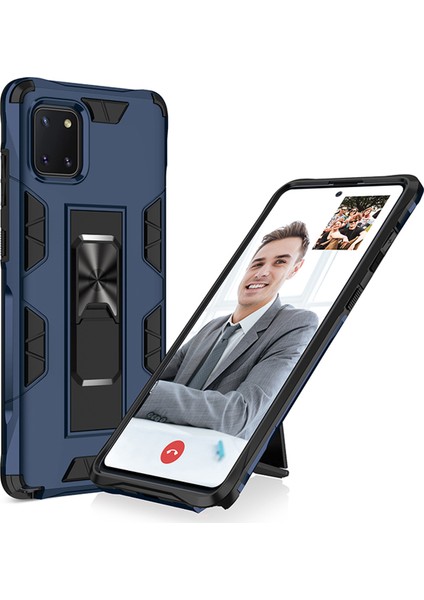 Samsung Galaxy A81 Kapak Standlı Mıknatıslı Tank Kılıf - Lacivert