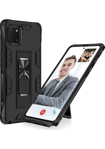 Samsung Galaxy A81 Kapak Standlı Mıknatıslı Tank Kılıf - Siyah