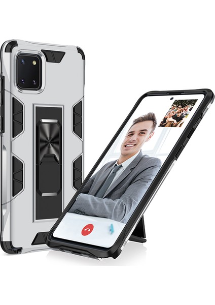 Samsung Galaxy A81 Kapak Standlı Mıknatıslı Tank Kılıf - Gri