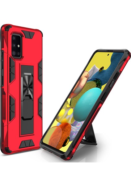 Caseart Samsung Galaxy A71 Kapak Standlı Mıknatıslı Tank Kılıf - Kırmızı