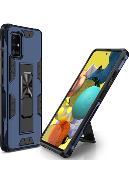 Samsung Galaxy A51 Kapak Standlı Mıknatıslı Tank Kılıf - Lacivert