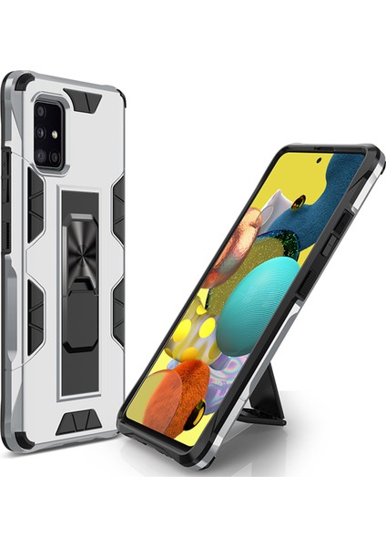 Samsung Galaxy A51 Kapak Standlı Mıknatıslı Tank Kılıf - Gri
