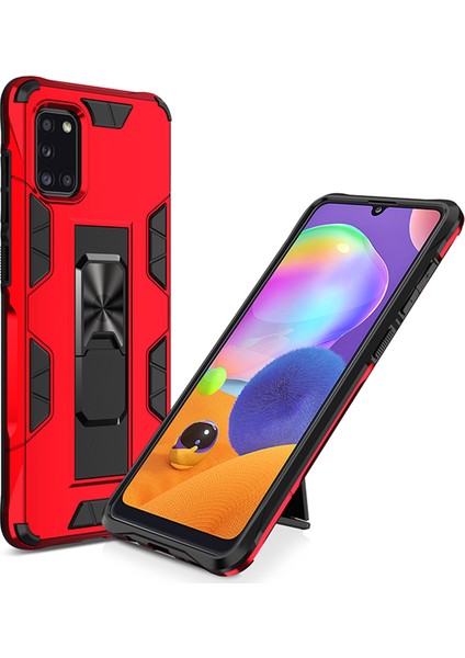 Caseart Samsung Galaxy A31 Kapak Standlı Mıknatıslı Tank Kılıf - Kırmızı