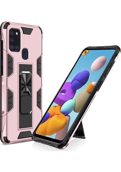 Caseart Samsung Galaxy A21S Kapak Standlı Mıknatıslı Tank Kılıf - Rose Gold