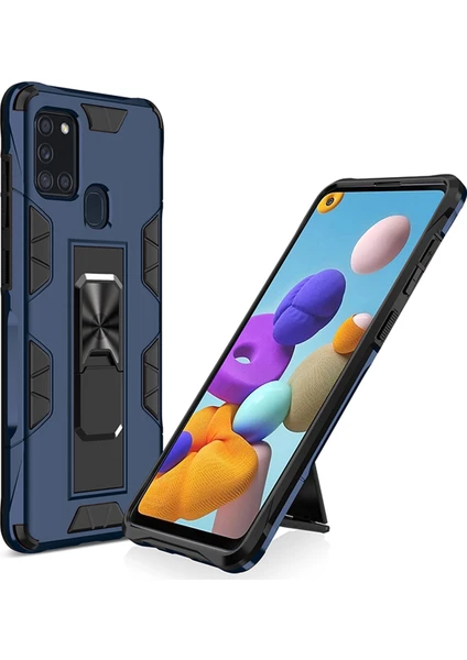 Caseart Samsung Galaxy A21S Kapak Standlı Mıknatıslı Tank Kılıf - Lacivert