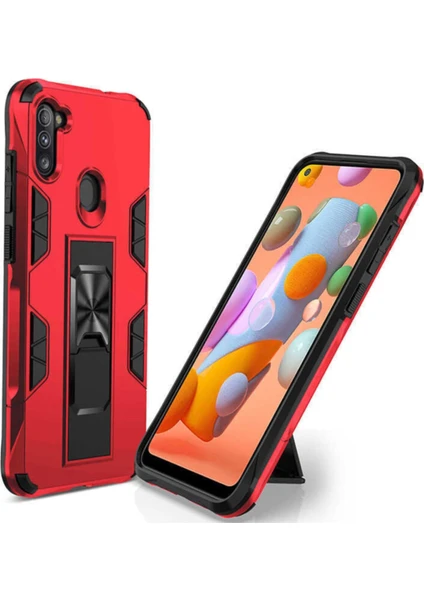 Caseart Samsung Galaxy A11 Kapak Standlı Mıknatıslı Tank Kılıf - Kırmızı