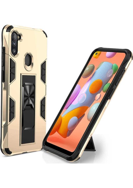 Samsung Galaxy A11 Kapak Standlı Mıknatıslı Tank Kılıf - Gold