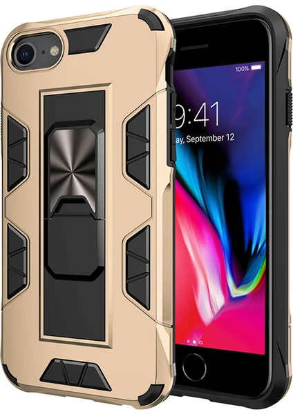 Caseart Apple iPhone Se 2020 Kapak Standlı Mıknatıslı Tank Kılıf - Gold