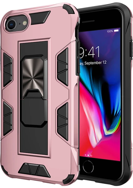 Caseart Apple iPhone Se 2020 Kapak Standlı Mıknatıslı Tank Kılıf - Rose Gold