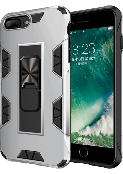 Apple iPhone 8 Plus Kapak Standlı Mıknatıslı Tank Kılıf - Gri