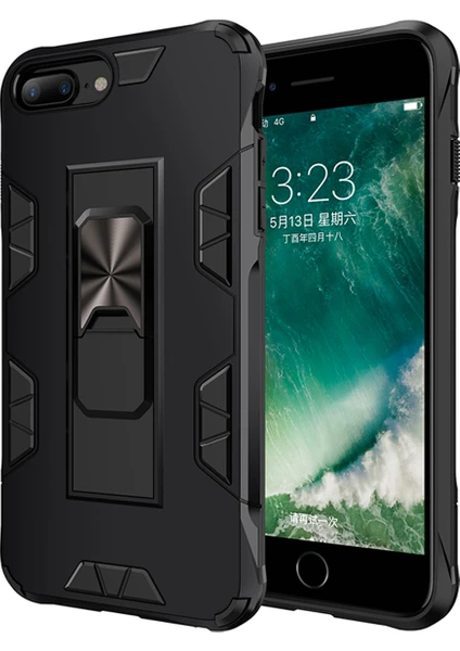 Caseart Apple iPhone 8 Plus Kapak Standlı Mıknatıslı Tank Kılıf - Siyah