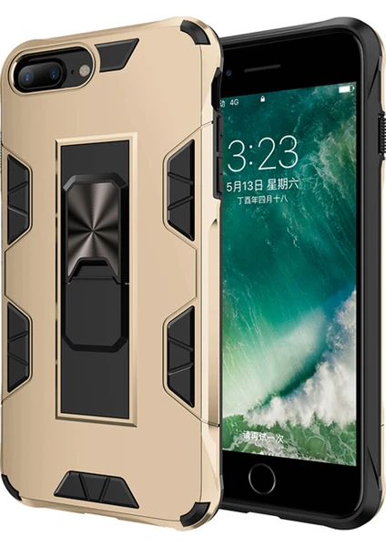 Caseart Apple iPhone 8 Plus Kapak Standlı Mıknatıslı Tank Kılıf - Gold