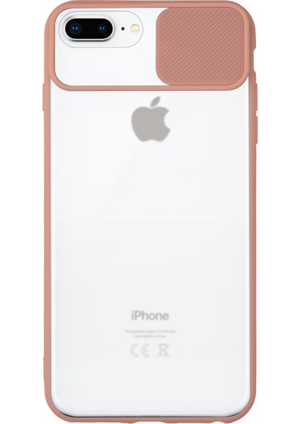Apple iPhone 8 Plus Kapak Sürgülü Kamera Korumalı Silikon Kılıf - Pudra