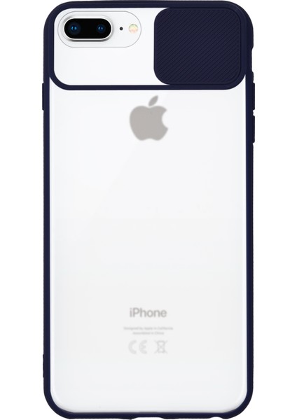 Apple iPhone 8 Plus Kapak Sürgülü Kamera Korumalı Silikon Kılıf - Lacivert
