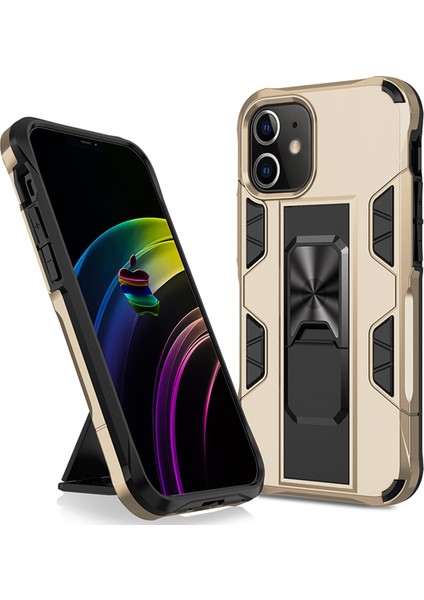 Apple iPhone 12 Pro Max Kapak Standlı Mıknatıslı Tank Kılıf - Gold