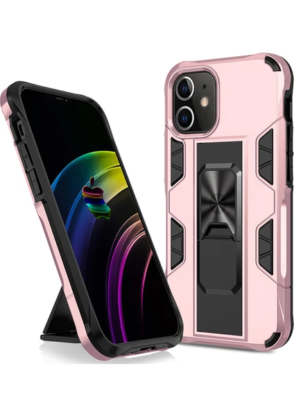 Caseart Apple iPhone 12 Kapak Standlı Mıknatıslı Tank Kılıf - Rose Gold