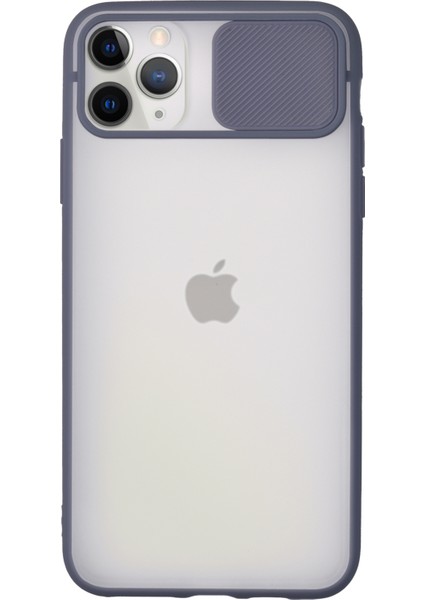 Apple iPhone 11 Pro Max Kapak Sürgülü Kamera Korumalı Silikon Kılıf - Mavi