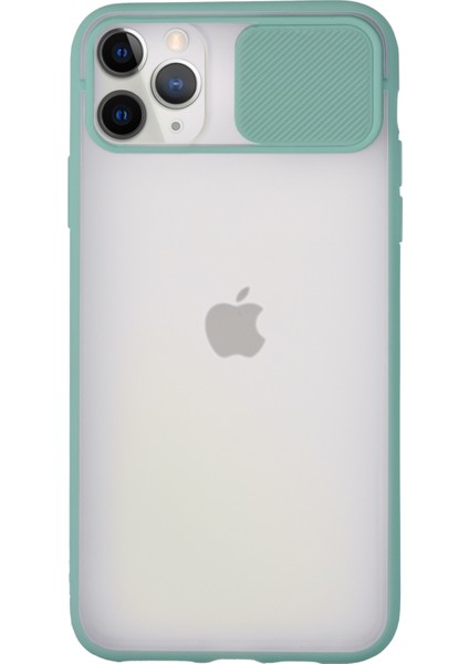 Apple iPhone 11 Pro Max Kapak Sürgülü Kamera Korumalı Silikon Kılıf - Su Yeşili