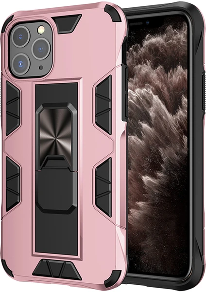 Caseart Apple iPhone 11 Pro Kapak Standlı Mıknatıslı Tank Kılıf - Rose Gold