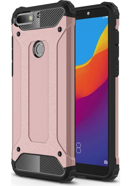 Caseart Huawei Y7 2018 Kapak Çift Katmanlı Zırh Tank Kılıf - Rose Gold