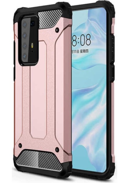 Huawei P40 Pro Kapak Çift Katmanlı Zırh Tank Kılıf - Rose Gold