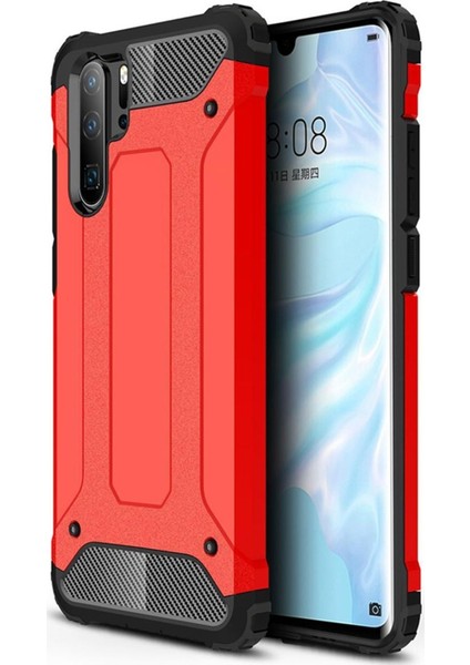 Huawei P30 Pro Kapak Çift Katmanlı Zırh Tank Kılıf - Kırmızı