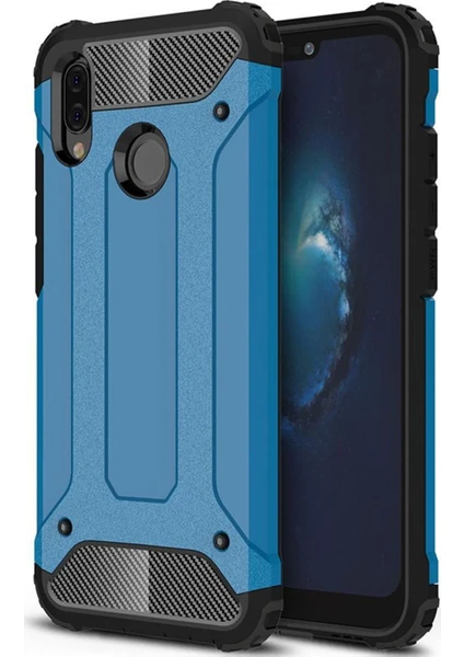 Caseart Huawei P 20 Lite Kapak Çift Katmanlı Zırh Tank Kılıf - Mavi