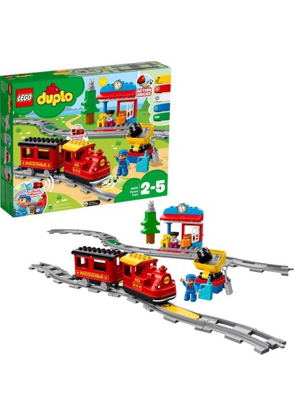 ® DUPLO® Buharlı Tren 10874 - 2 Yaş ve Üzeri Çocuklar için İstasyon ve Kömür Vagonu İçeren Eğitici Oyuncak Yapım Seti (59 Parça)