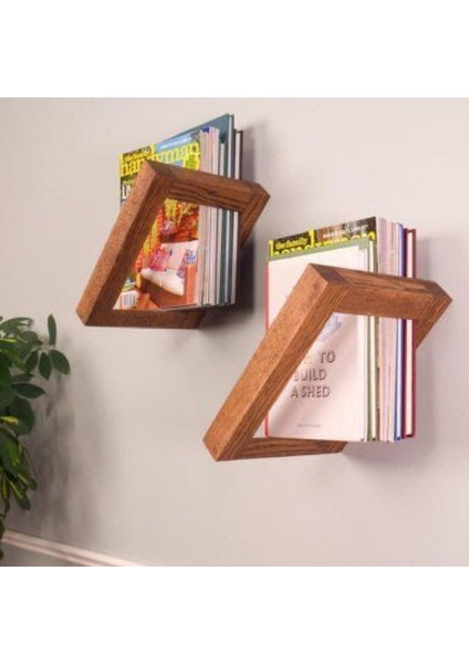 Ahşap Dekoratif Tasarım Kare Duvar Rafı