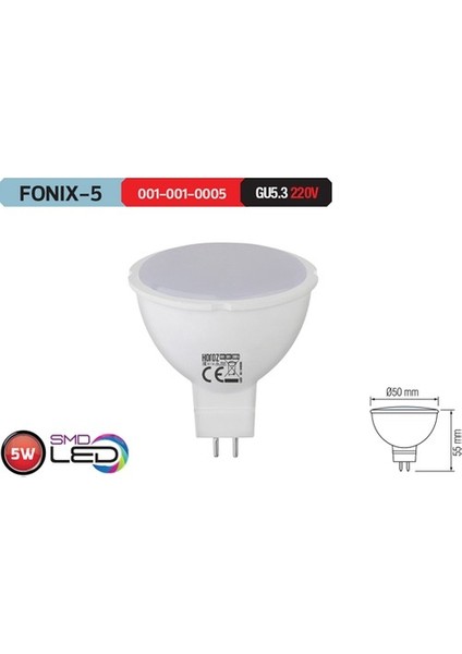 5W LED Ampul 220V Gu5.3 Duylu Beyaz Işık 001001005