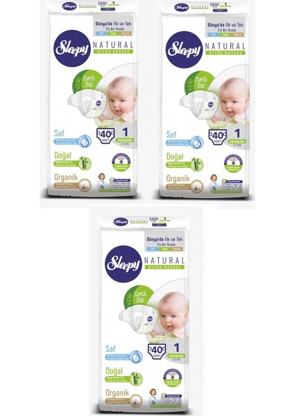 Natural Bebek Bezi 1 Beden/numara Yenidoğan 40'lı x 3 (120'LI)
