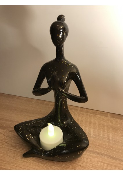 Talya Art Desing Yoga Yapan Kadın (Namaste), Tealight Mumluk (Siyah)