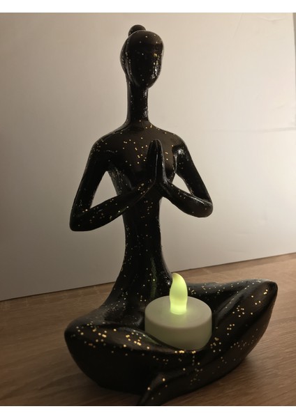 Talya Art Desing Yoga Yapan Kadın (Namaste), Tealight Mumluk (Siyah)