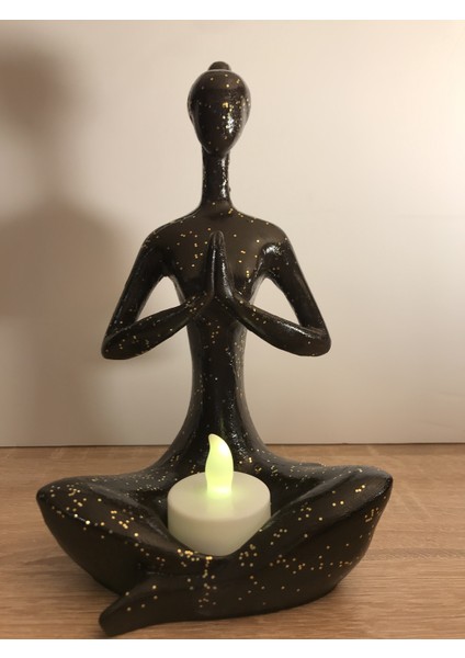 Talya Art Desing Yoga Yapan Kadın (Namaste), Tealight Mumluk (Siyah)