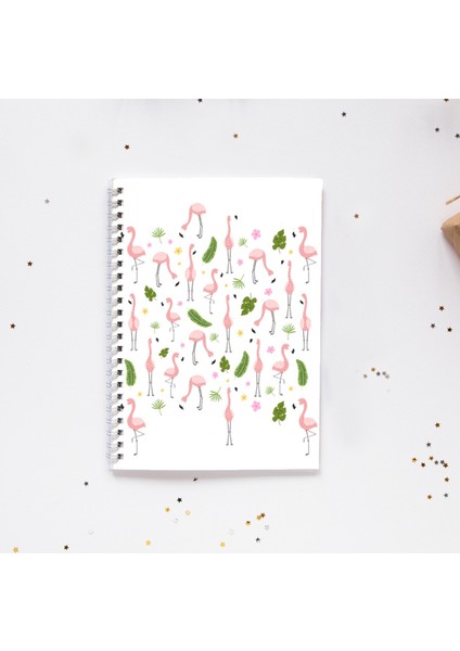 A5 Flamingo Yaprak Çiçek Spiralli Çizgisiz Defter 96 Yaprak